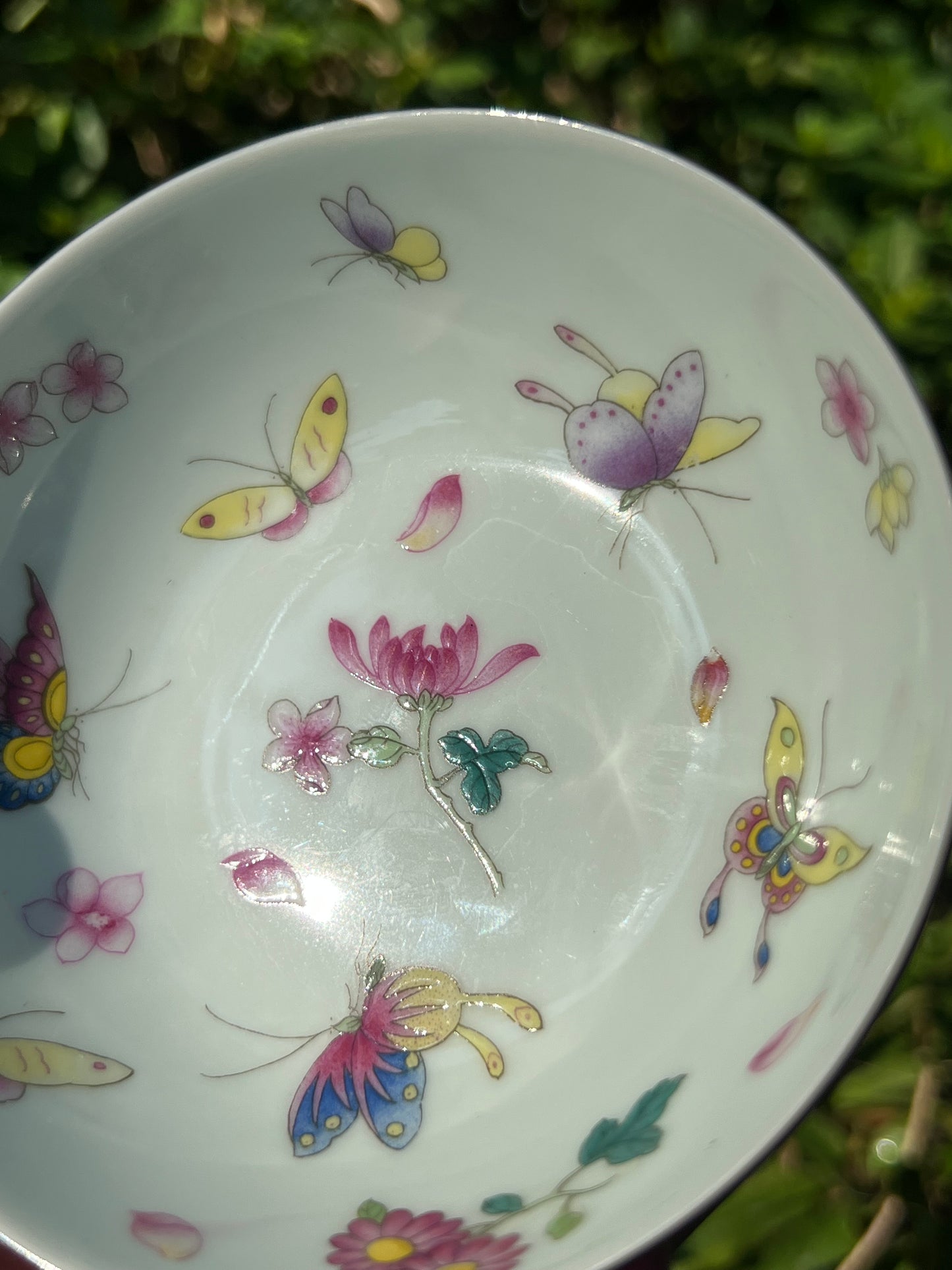 Hand Painted Chinese Butterfly Teacup Jingdezhen Master Ceramic Artwork Purple Base