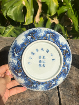 Chinese Handpainted Chinese Dragon Blue and White Porcelain Teaset Jingdezhen Tea tray Teapot Holder Ceramic Master Pottery Artwork