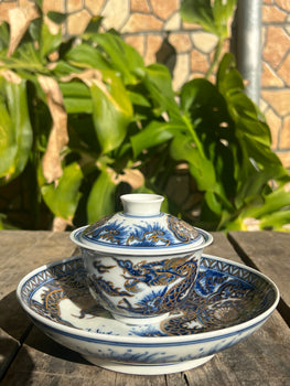 Chinese Handpainted Chinese Dragon Blue and White Porcelain Teaset Jingdezhen Tea tray Teapot Holder Ceramic Master Pottery Artwork