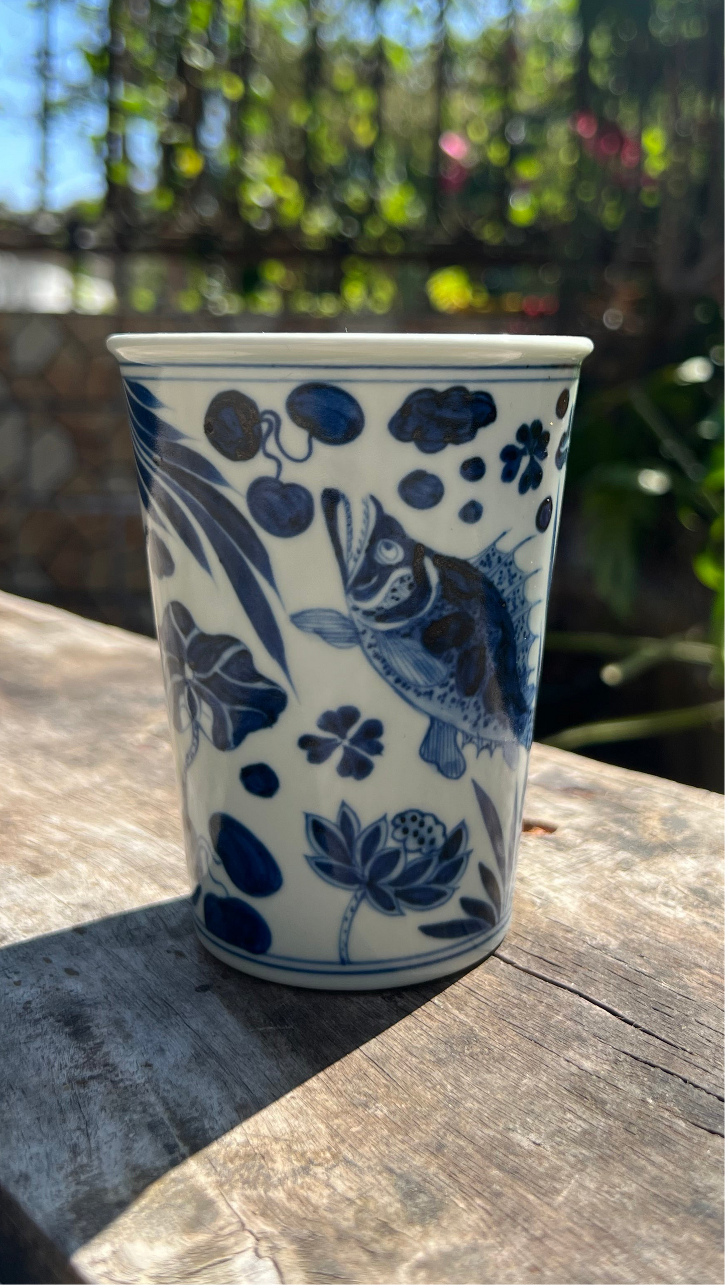 Handcrafted Jingdezhen Teacup Chinese Fish Algae Mug  White Blue Porcelain Fine China Cup