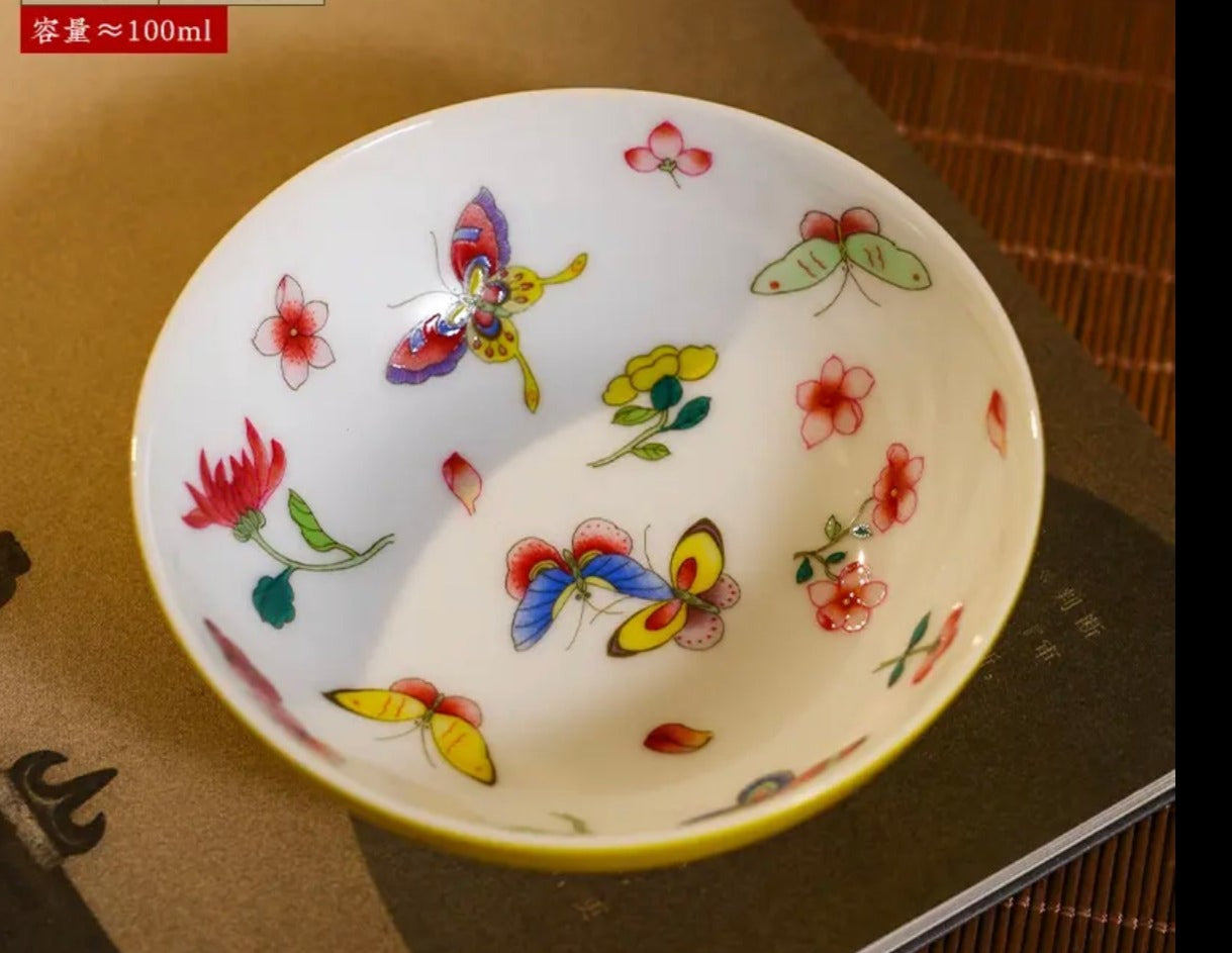 This is a Chinese Jingdezhen pastel flower teacup