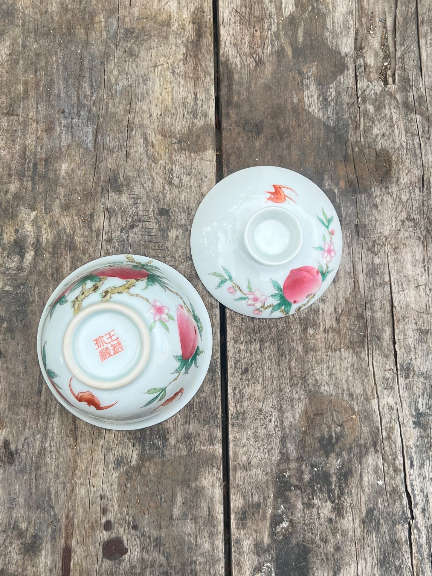 Handpainted Chinese Peach Gaiwan Jingdezhen Pink Teaware Master Ceramic Artwork