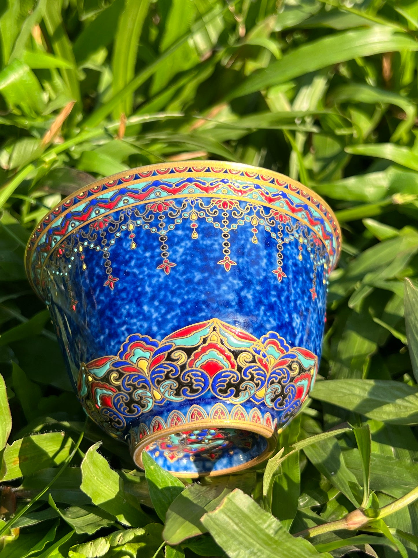 Handcrafted Chinese Hand Painted Chinese Sprinkled Blue Glazed Gaiwan Jingdezhen Mster Ceramic Artwork