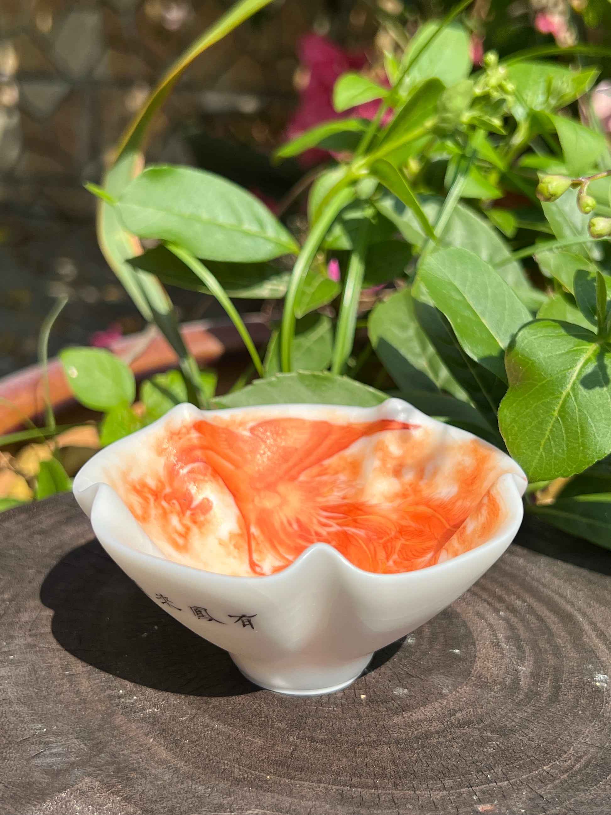 this is a Chinese Jingdezhen alum red phoenix teacup.this is a ceramic teacup