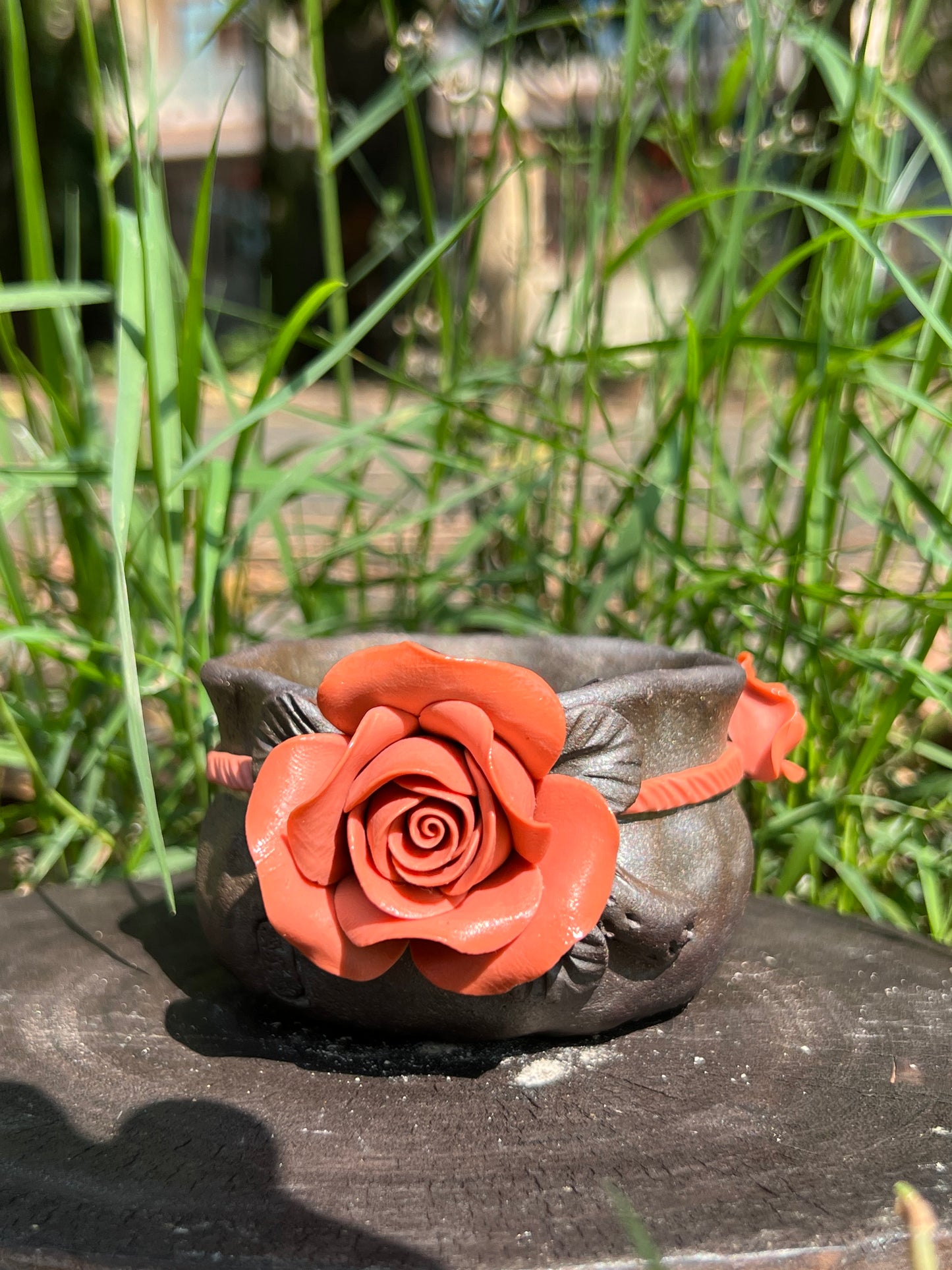 This is a woodfired tietai pottery flower teacup