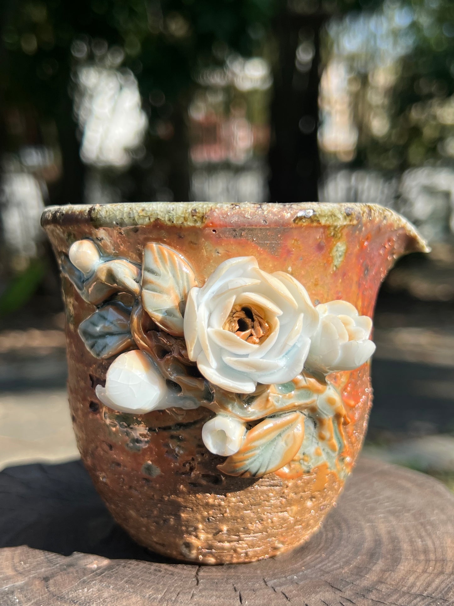 This is a woodfired pottery flower faircup gongdaobei