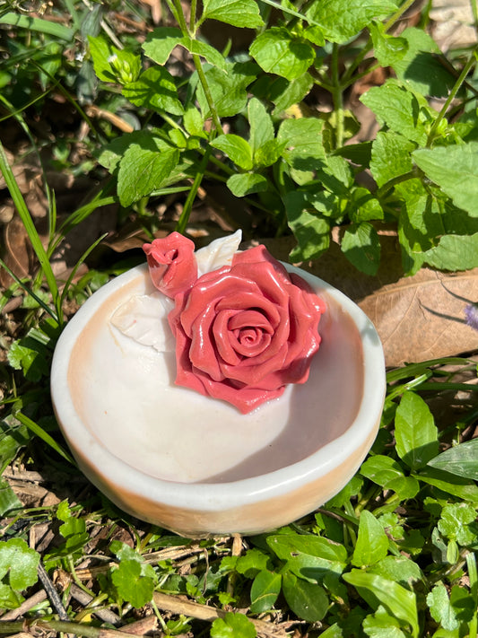 This is a woodfired pottery flower teacup