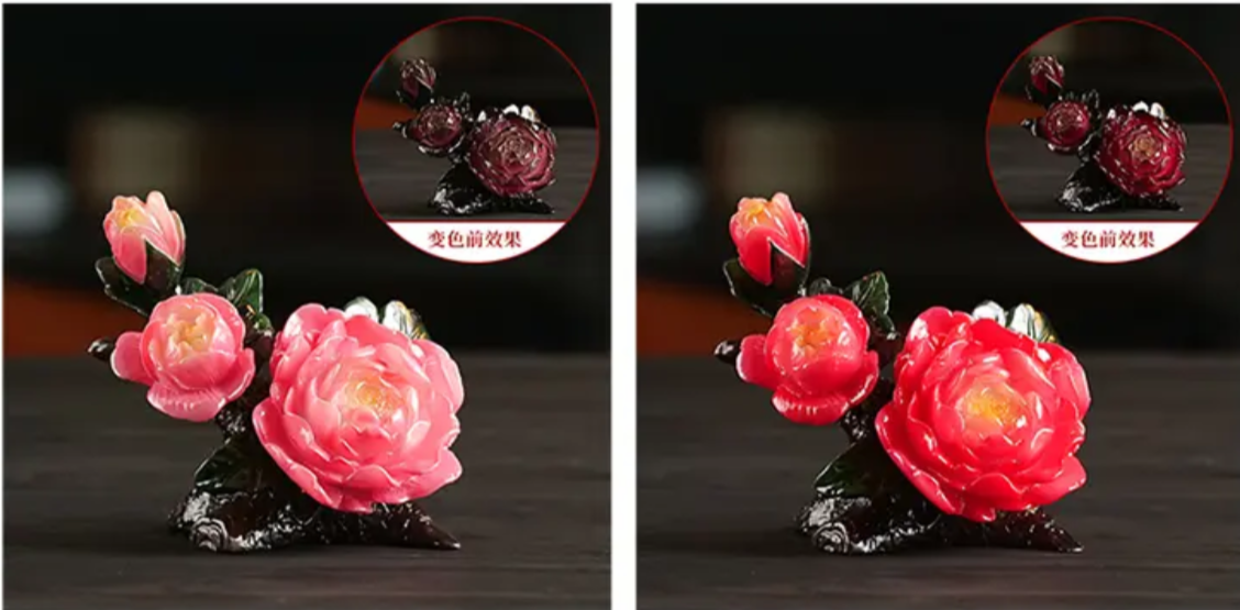 This is a color changing peony flower teapet.this is a resin teapet