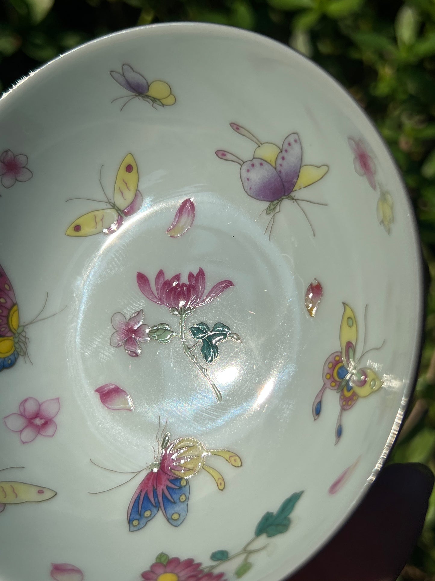 Hand Painted Chinese Butterfly Teacup Jingdezhen Master Ceramic Artwork Purple Base