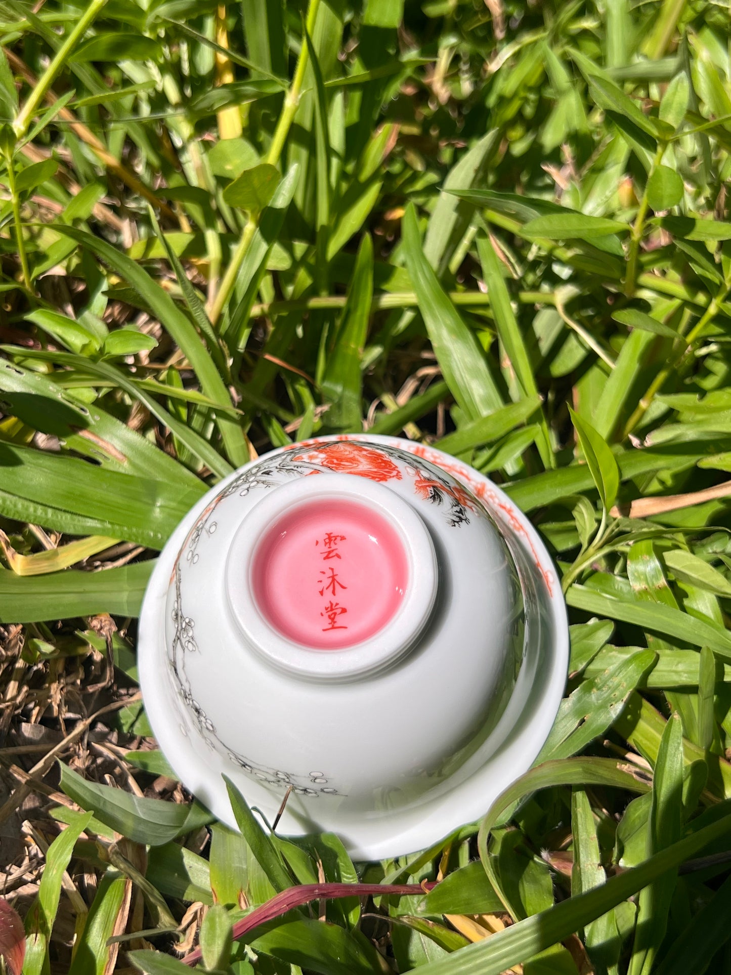 Handcrafted Chinese Handpainted Chinese Plum Flower Alum Red Jingdezhen Teacup Master Pottery Ceramic Artwork