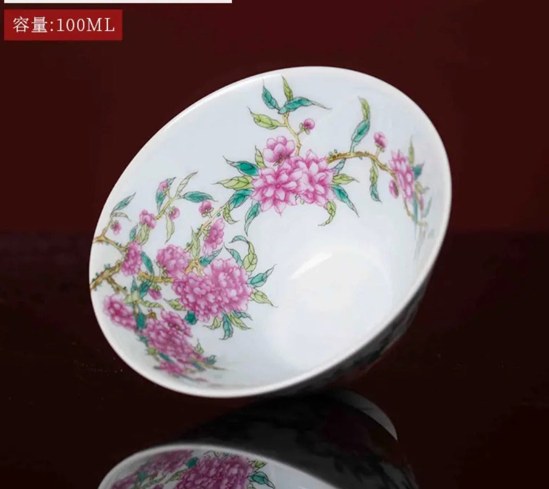 This is a Chinese Jingdezhen enamel flower teacup