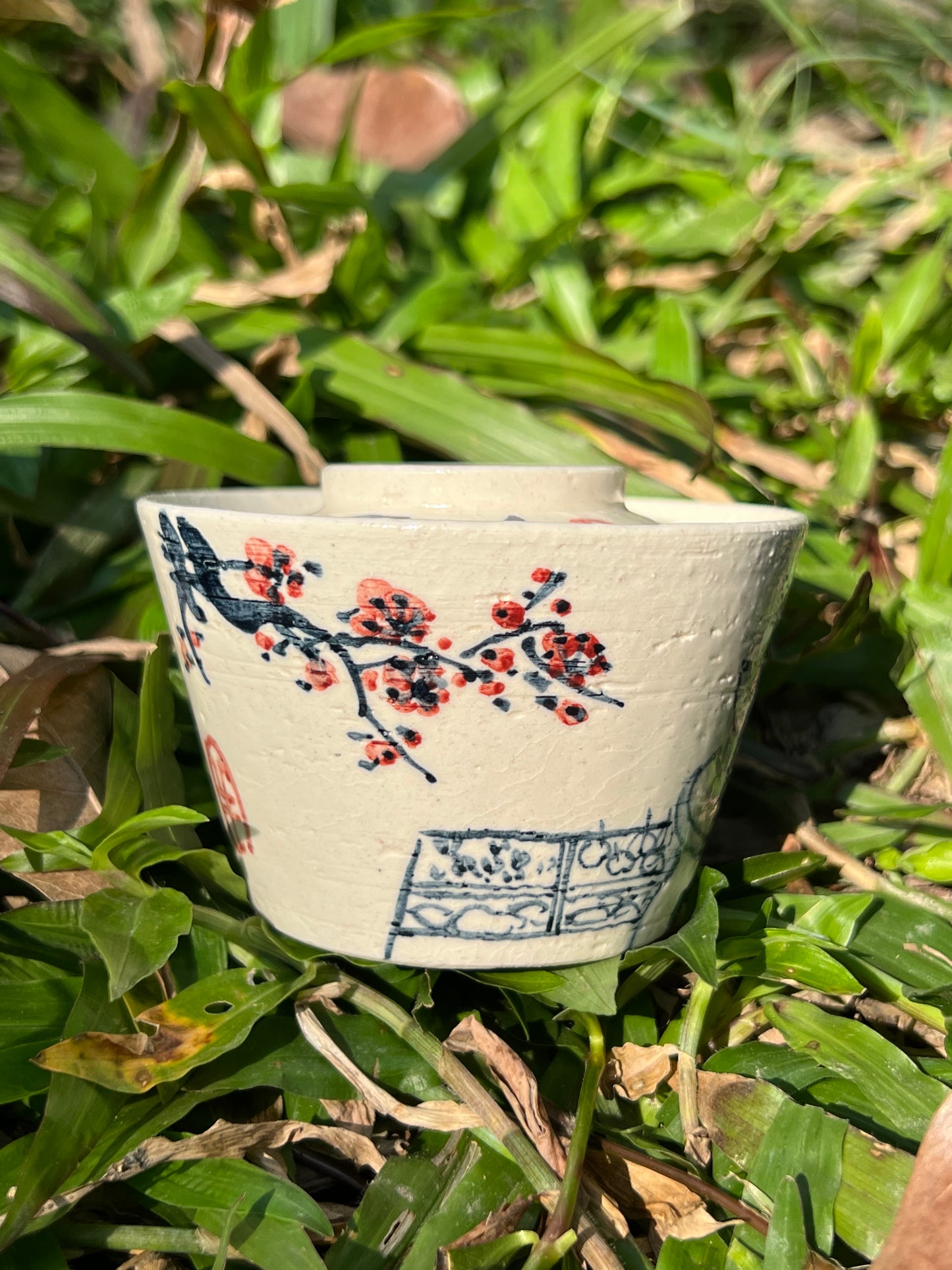 Handpainted Chinese Gongfu Tea Pattern White Fine Pottery Gaiwan Jingdezhen Master Pottery Artwork