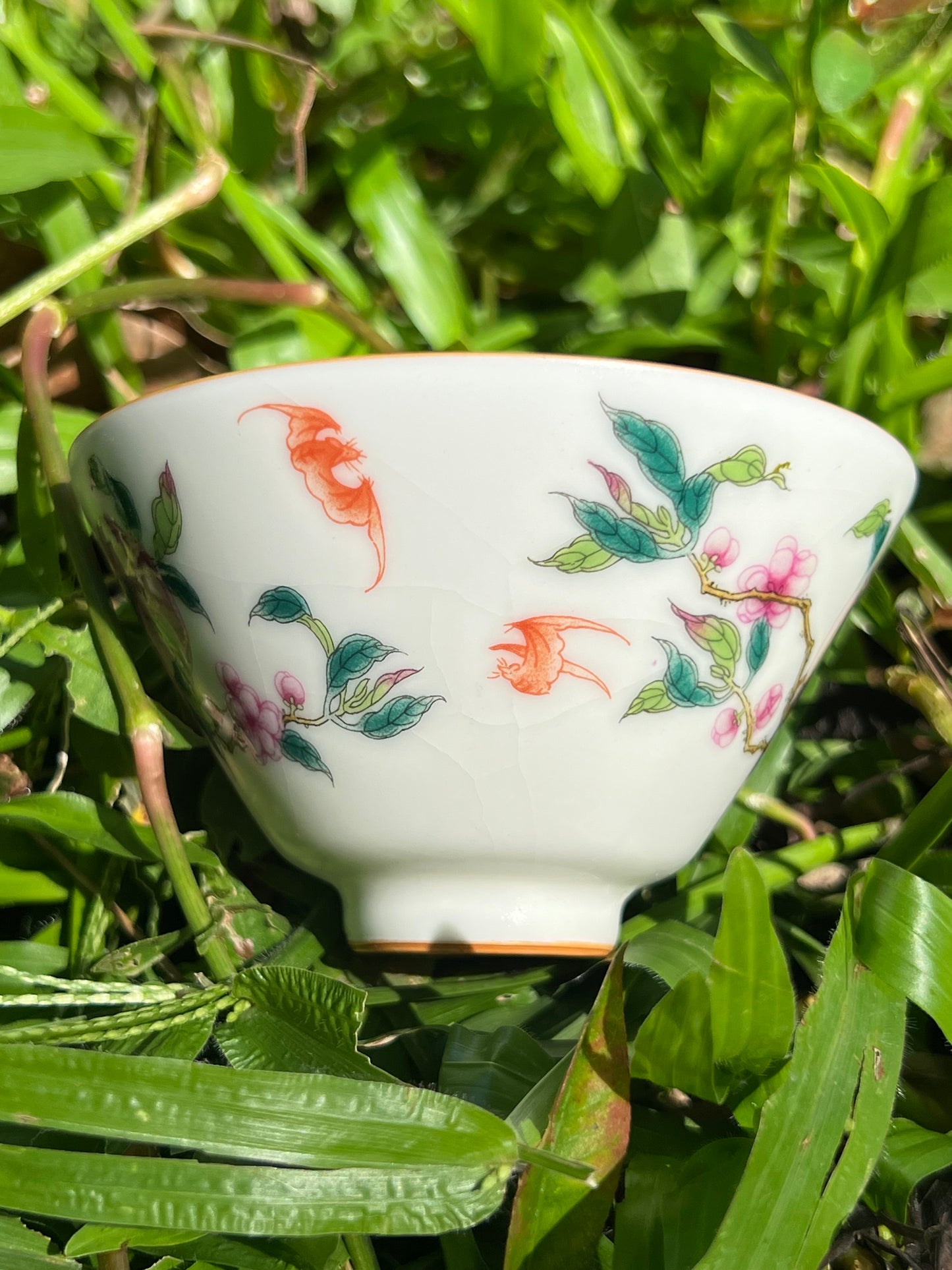 Handpainted Chinese Pink Peach Teacup Jingdezhen Master Pottery Artwork