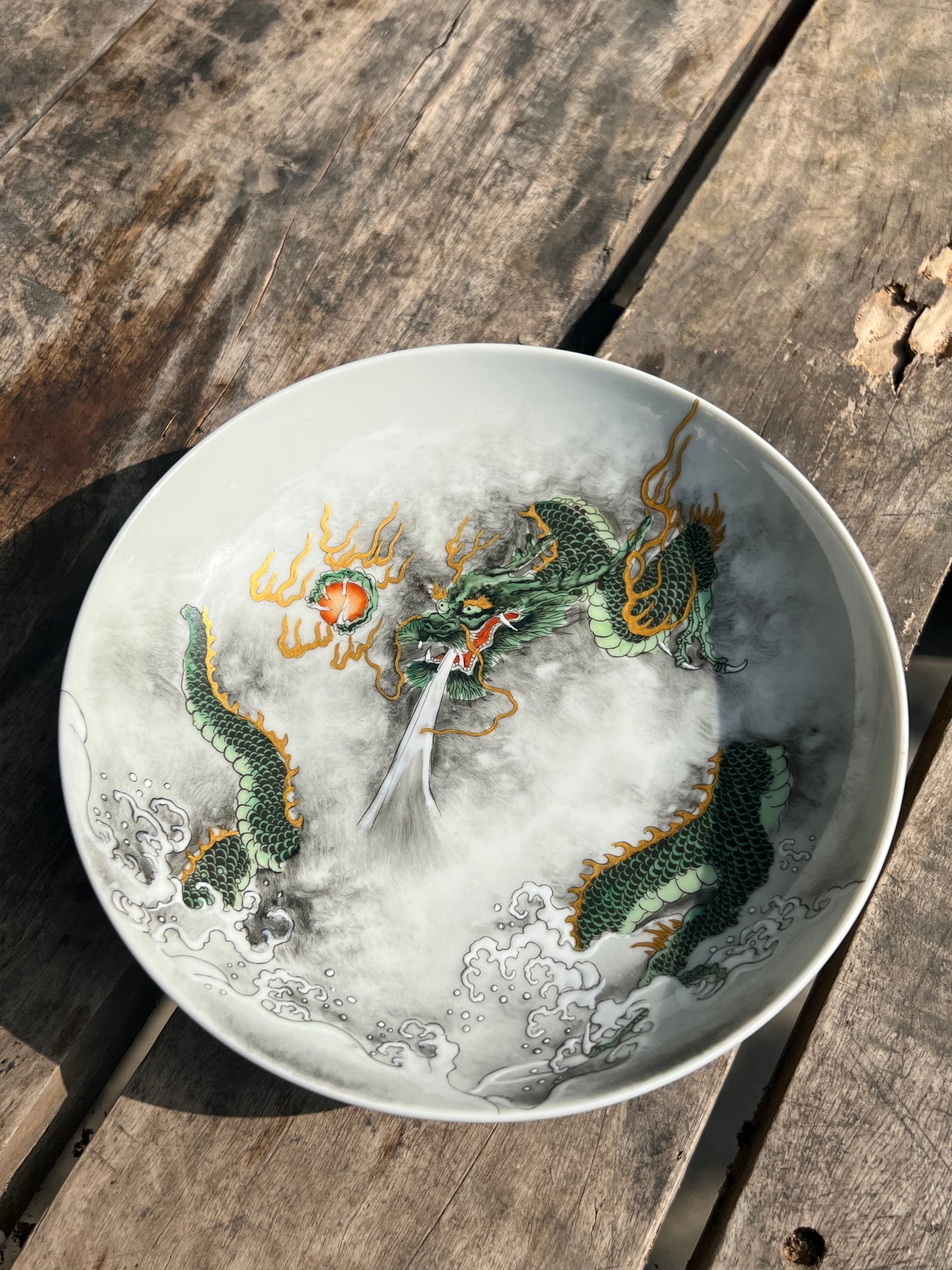 Handcrafted Chinese Hand Painted Chinese Dragon Jingdezhen Green Tea Tray Chinese Ceramic Master Artwork Teapot Holder Tea Boat