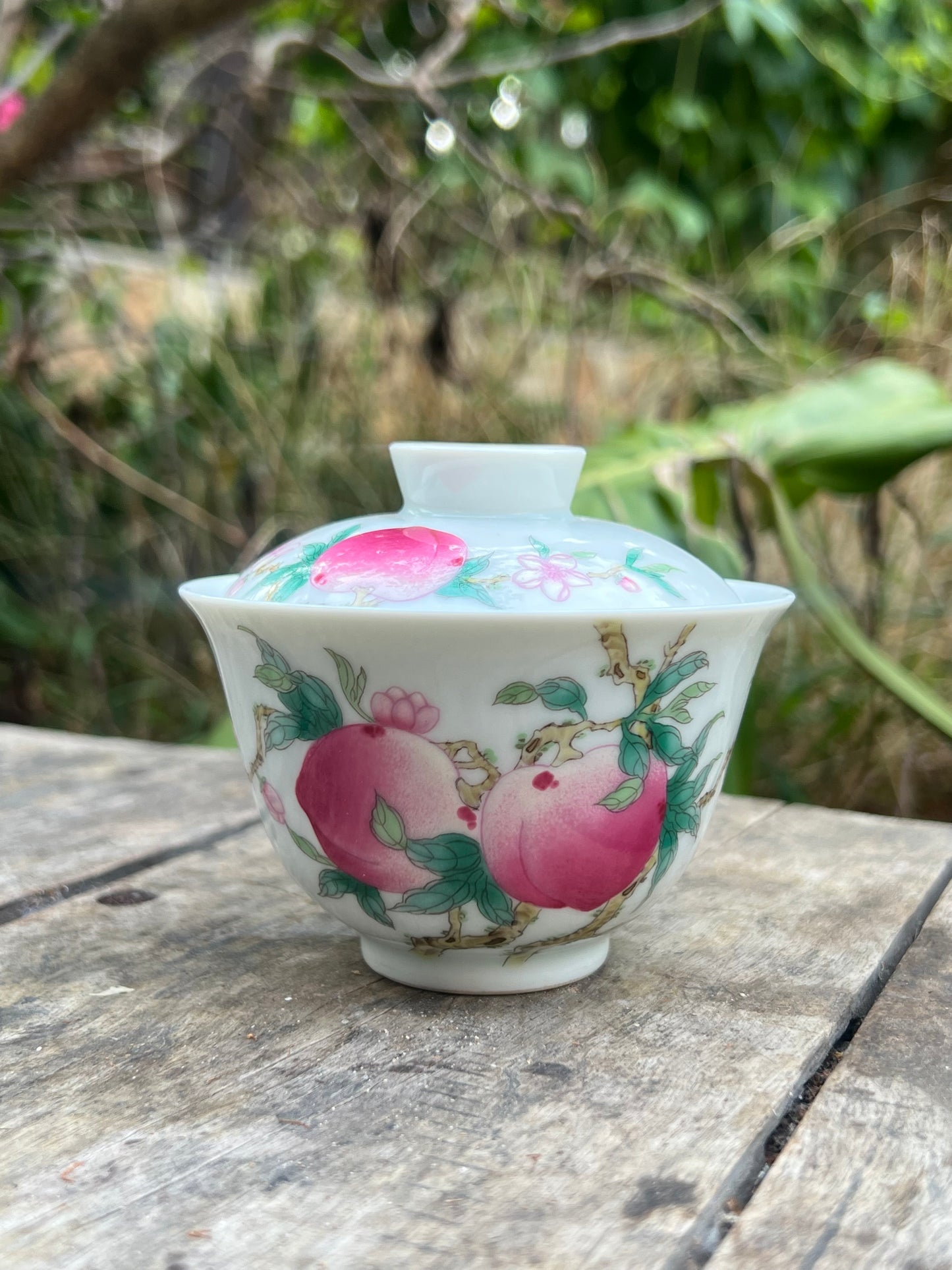 Handpainted Chinese Peach Gaiwan Jingdezhen Pink Teaware Master Ceramic Artwork