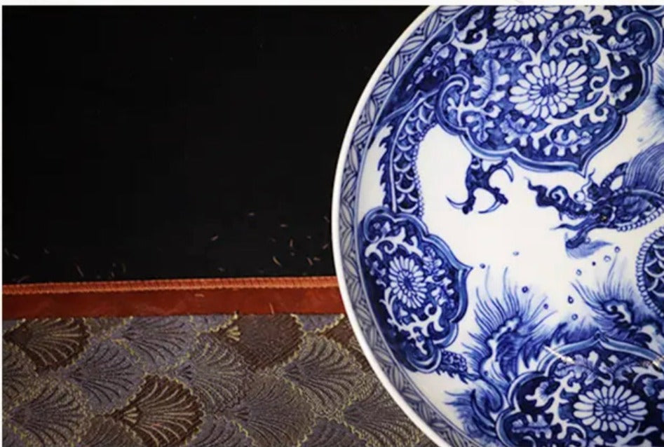 Chinese Handpainted Chinese Dragon Blue and White Porcelain Teaset Jingdezhen Tea tray Teapot Holder Ceramic Master Pottery Artwork