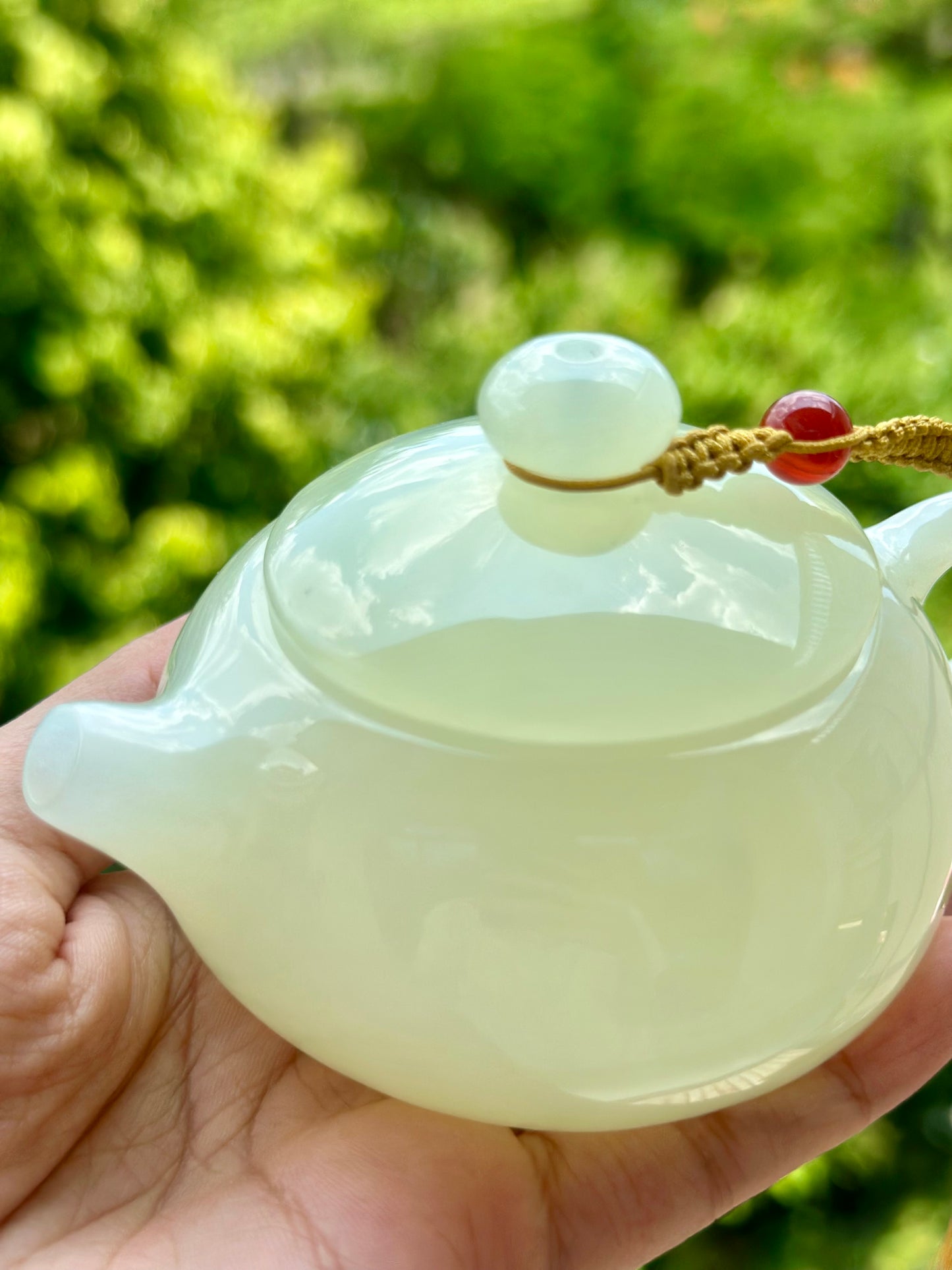 Handcrafted Chinese Xiuyu Authentic Jade Xishi Shape Teapot Unique Artwork Jade Teaware