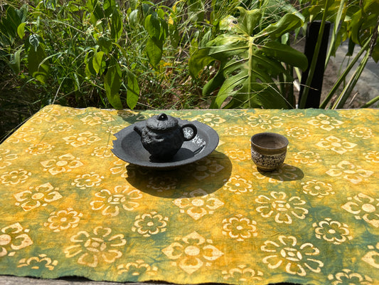 Tea Table Cloth Hand Dyed Plant Dyed Cotton Tea Mat Nature Dye Chabu Chaxi Yellow Green Color