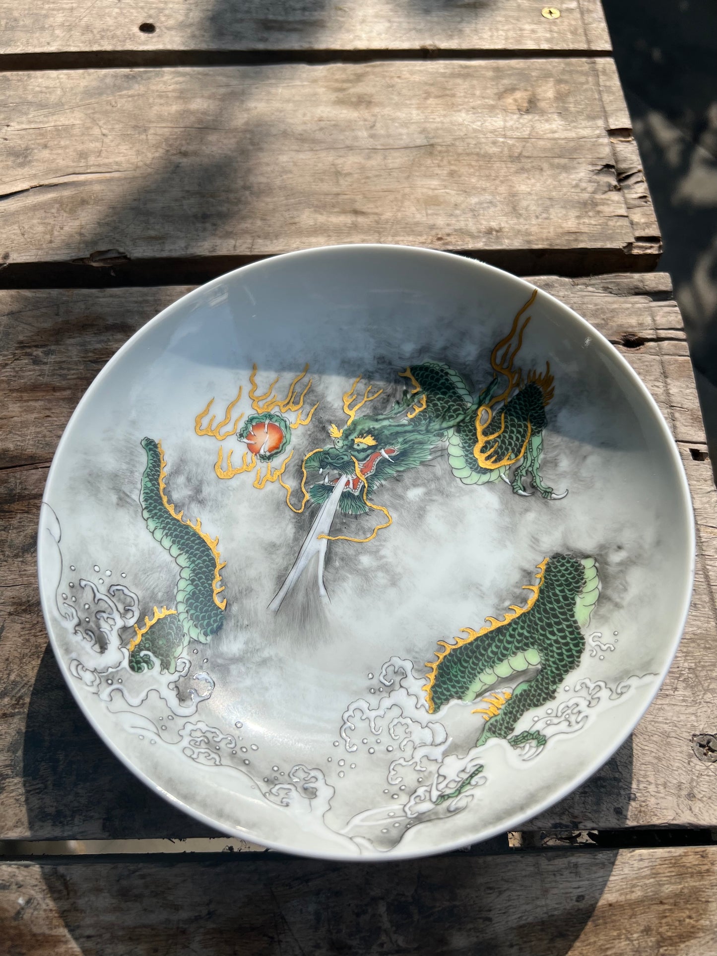 Handcrafted Chinese Hand Painted Chinese Dragon Jingdezhen Green Tea Tray Chinese Ceramic Master Artwork Teapot Holder Tea Boat