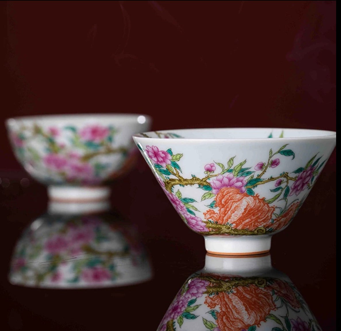 This is a Chinese Jingdezhen enamel flower teacup