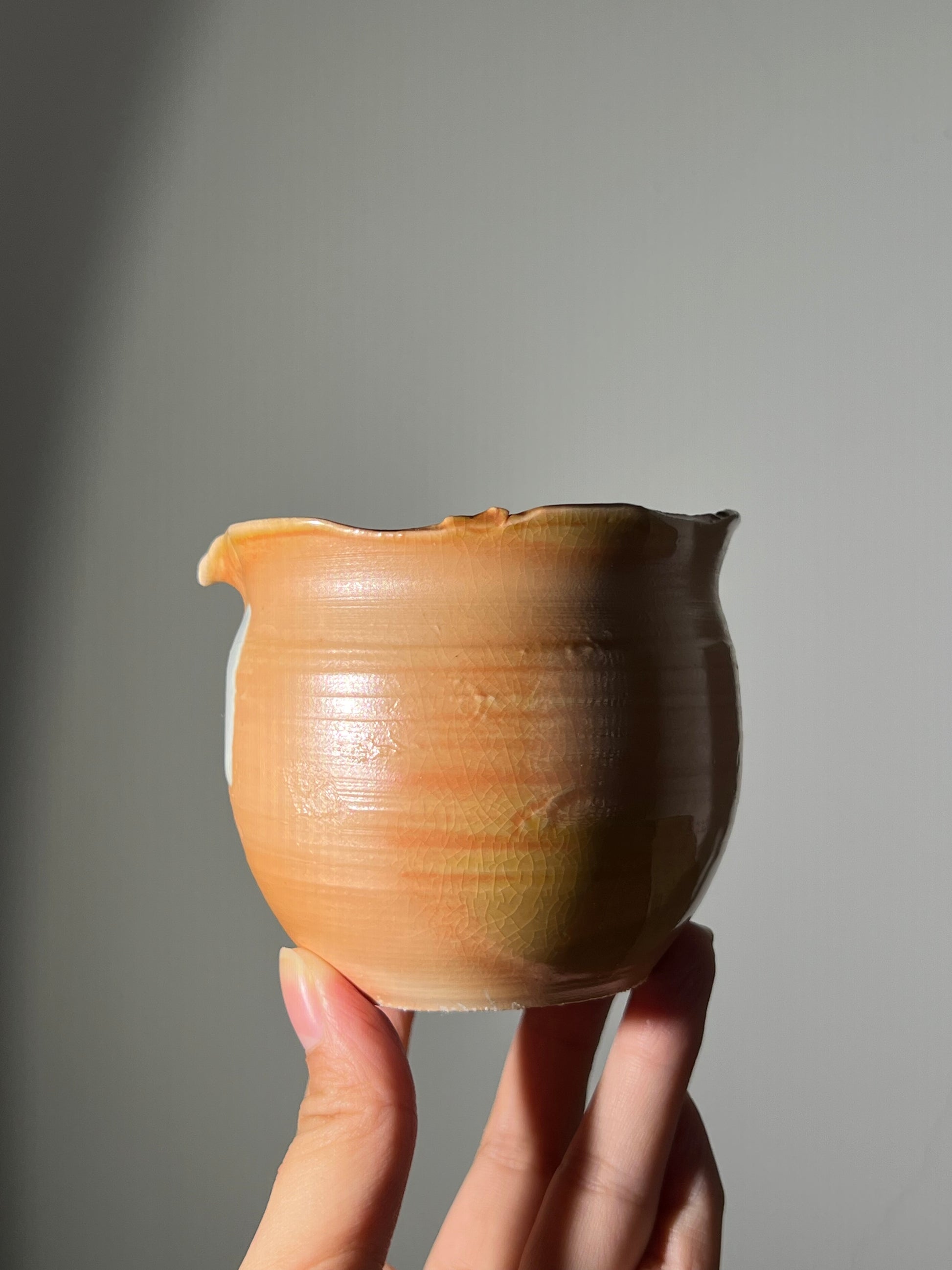 This is a woodfired pottery flower faircup gongdaobei