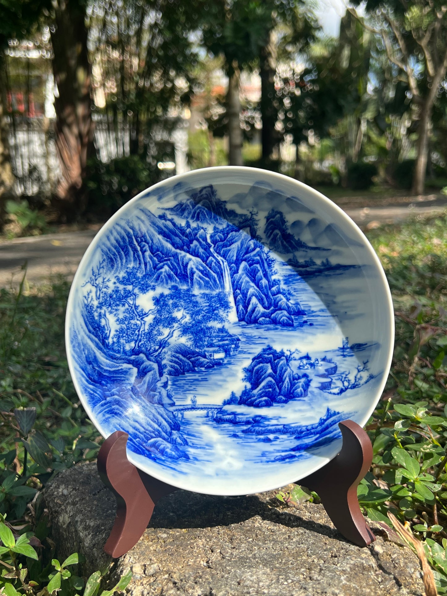 Chinese Handpainted Chinese Landscape Blue and White Porcelain Tea tray Jingdezhen Tea Boat Master Pottery Artwork