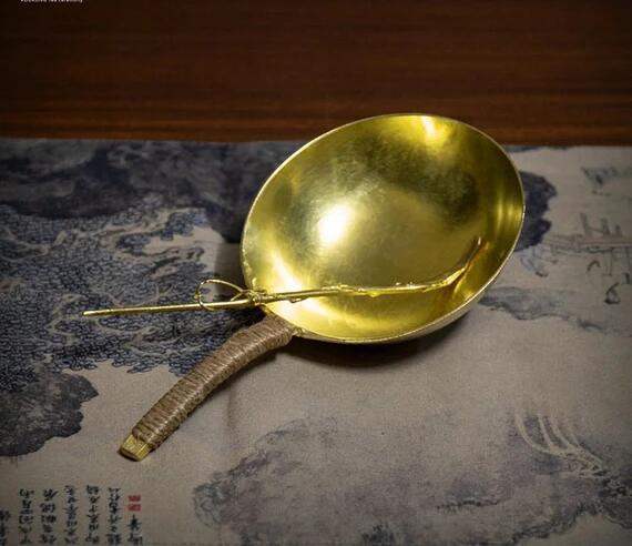 Pure Brass Copper Roasting Tea Spoon Set Copper Scoop Candle Base Heat –  Jiangnan.Art.Tea