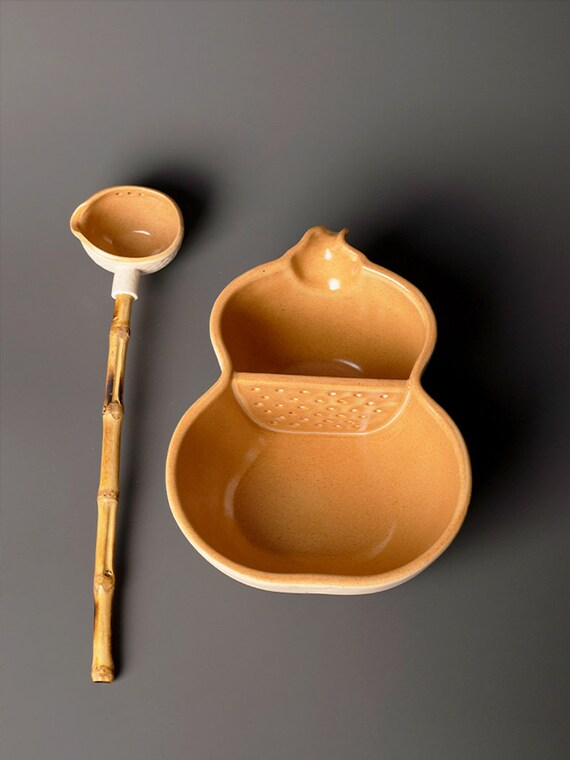 Handmade Chinese Crude Gourd Design Pottery Pot Tea Bowl Japanese