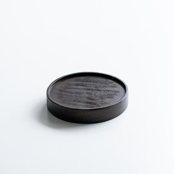 Wood Tea Tray Handcrafted Original Round Black Ebony Tea Boat Mini Tea Table