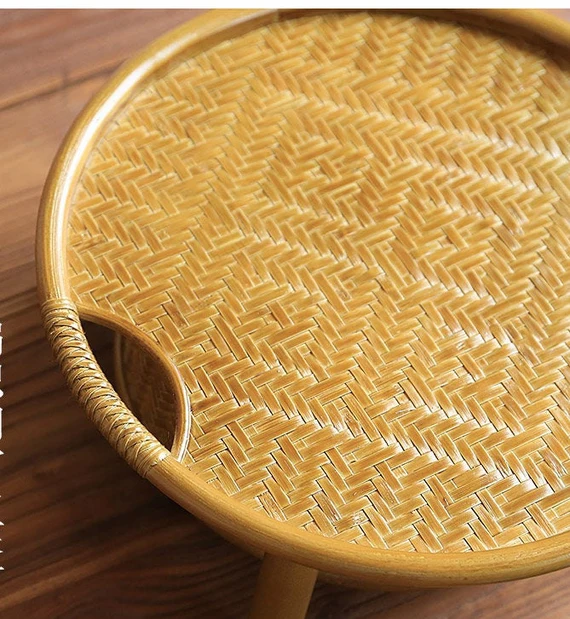 This is a bamboo weaving storage tea table.this is a yellow tea table