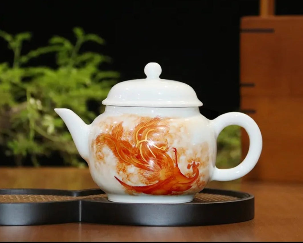 this is a Chinese Jingdezhen alum red dragon phoenix teapot.this is a ceramic teapot