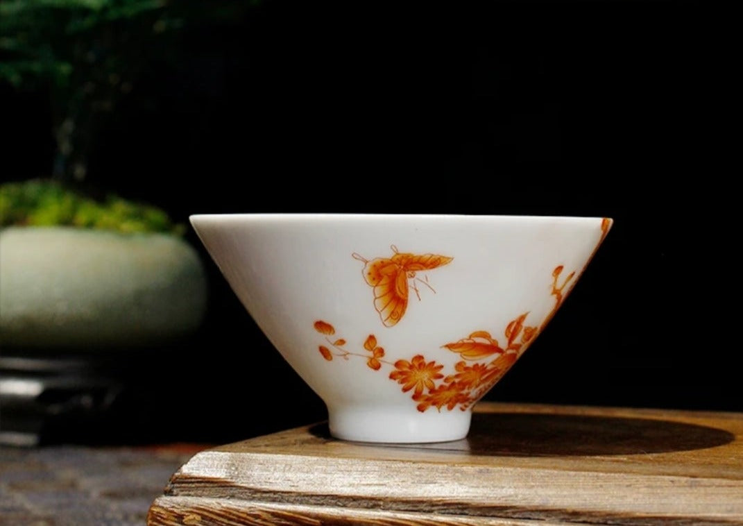 this is a Chinese Jingdezhen alum red peony flower teacup.this is a ceramic teacup