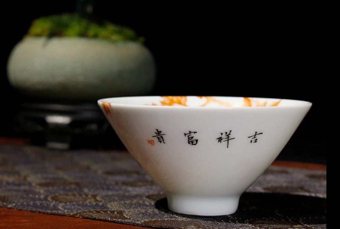 this is a Chinese Jingdezhen alum red peony flower teacup.this is a ceramic teacup