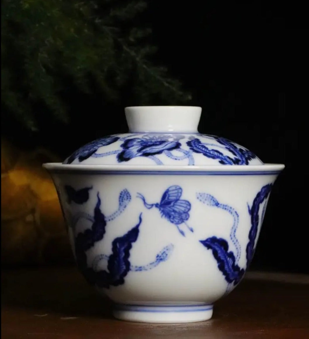 This is a Chinese Jingdezhen blue and white porcelain flower teapot