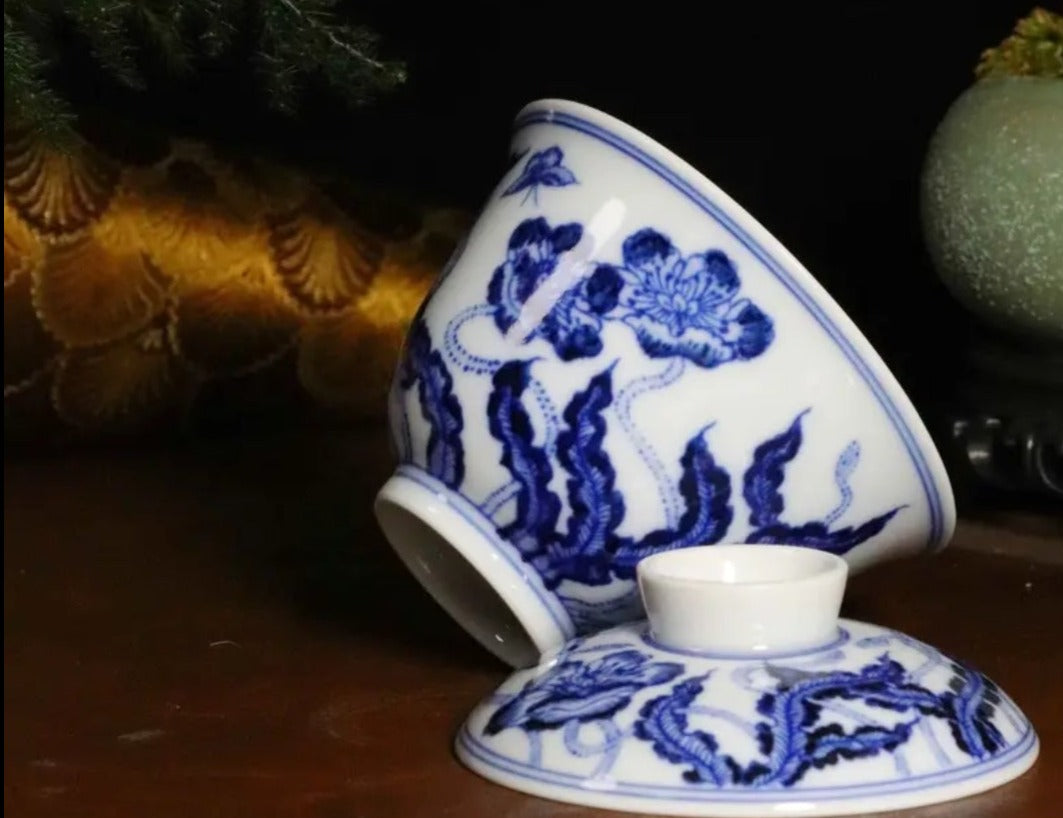 This is a Chinese Jingdezhen blue and white porcelain flower teapot