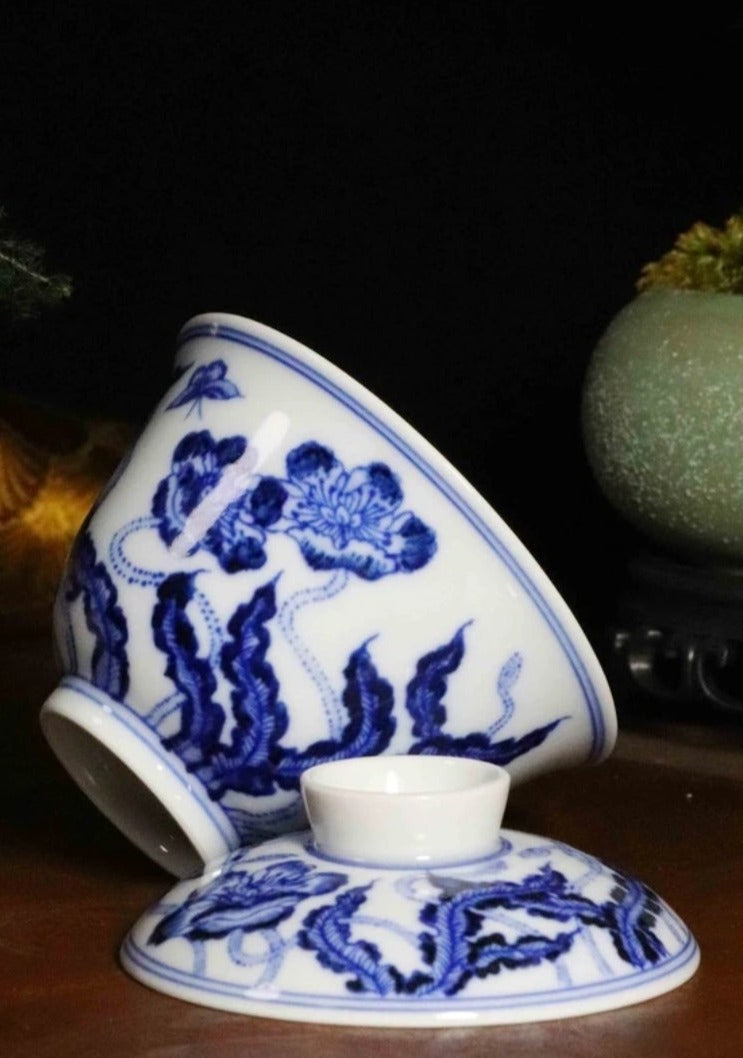 This is a Chinese Jingdezhen blue and white porcelain flower teapot