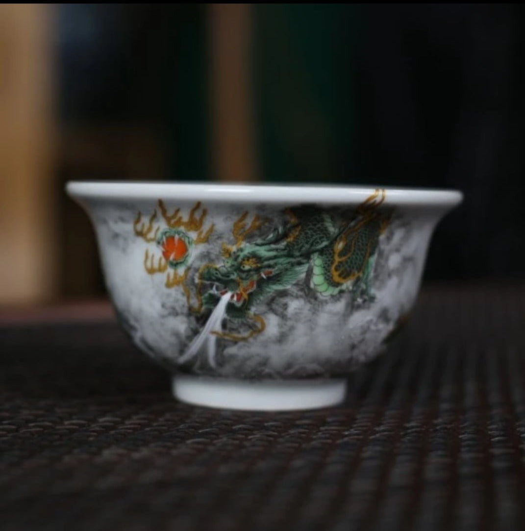 this is a Chinese Jingdezhen ceramic dragon teacup