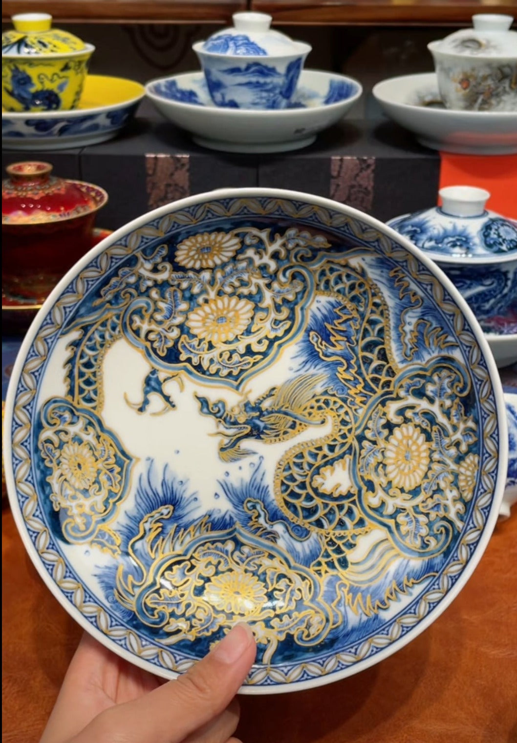 Chinese Handpainted Chinese Dragon Blue and White Porcelain Teaset Jingdezhen Tea tray Teapot Holder Ceramic Master Pottery Artwork