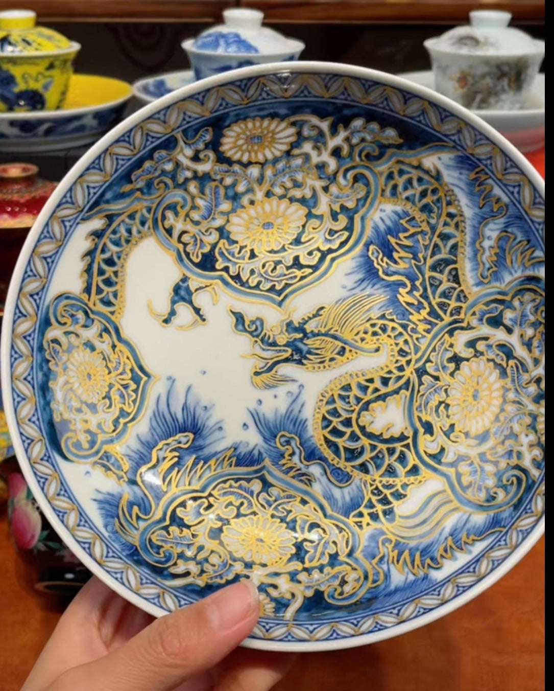 Chinese Handpainted Chinese Dragon Blue and White Porcelain Teaset Jingdezhen Tea tray Teapot Holder Ceramic Master Pottery Artwork