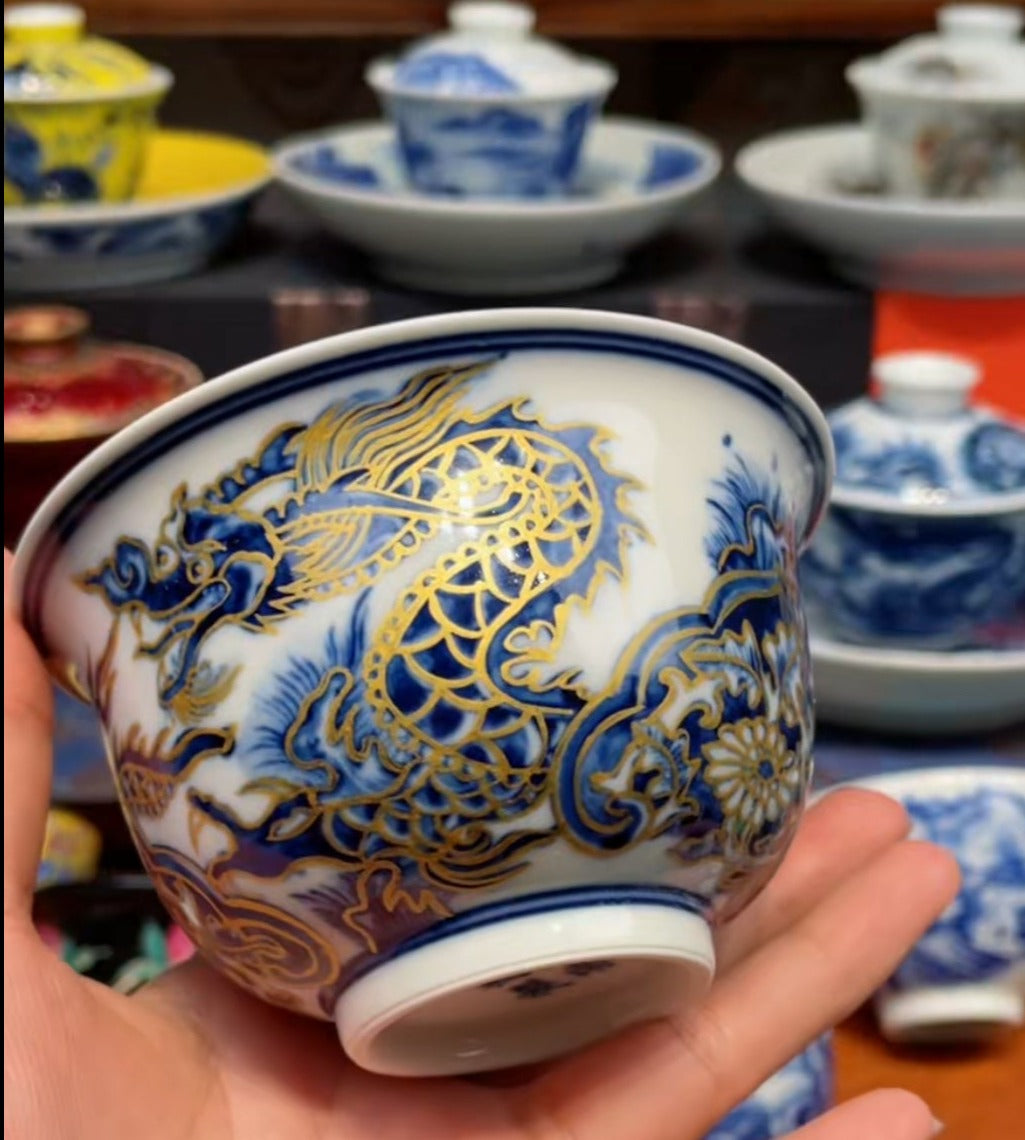 Chinese ancient Jingdezhen hot pot pure hand painted dragon pattern open piece porcelain can be used