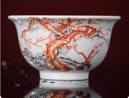 this is a Chinese Jingdezhen alum red  flower teacup.this is a ceramic teacup