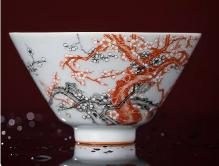 this is a Chinese Jingdezhen alum red  flower teacup.this is a ceramic teacup