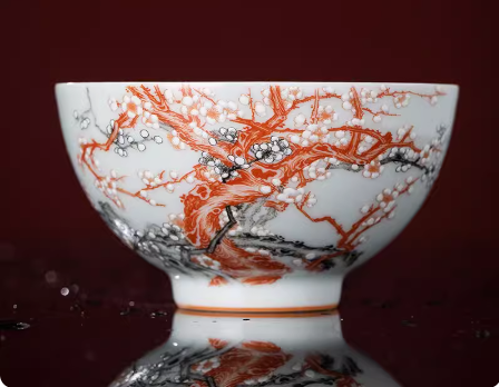 this is a Chinese Jingdezhen alum red  flower teacup.this is a ceramic teacup