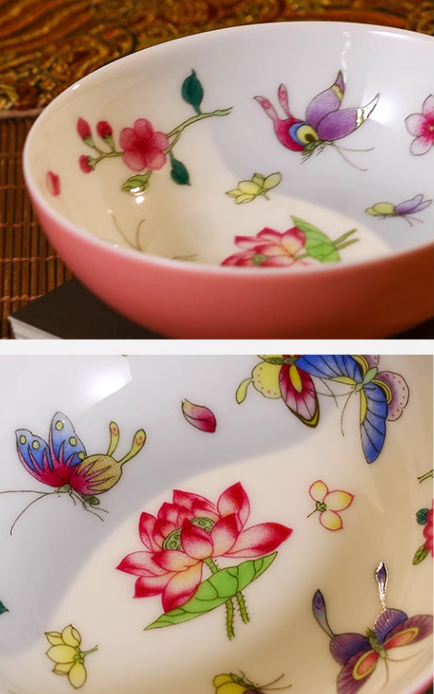 This is a Chinese Jingdezhen pastel flower teacup