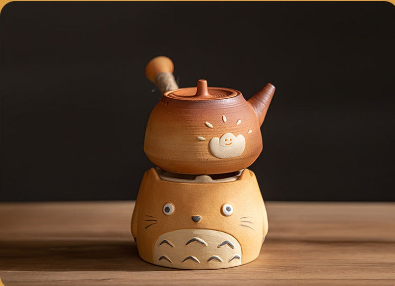 Japanese Totoro Painting Style Kettle Stove Set Handmade Charcoal Stove Set Chinese Master Pottery