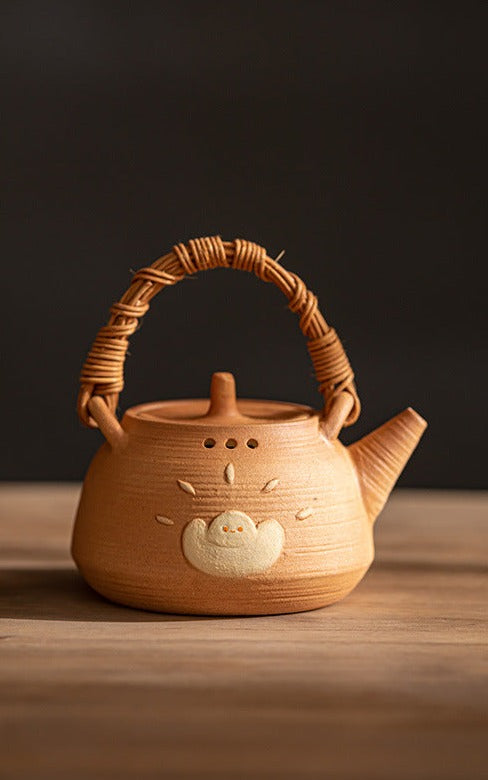 Japanese Totoro Painting Style Kettle Stove Set Handmade Charcoal Stove Set Chinese Master Pottery