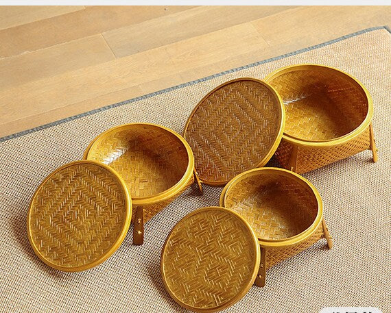 This is a bamboo weaving storage tea box.this is a yellow tea table