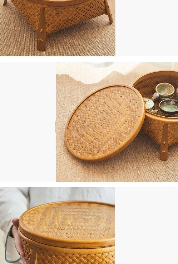 This is a bamboo weaving storage tea box.this is a yellow tea table