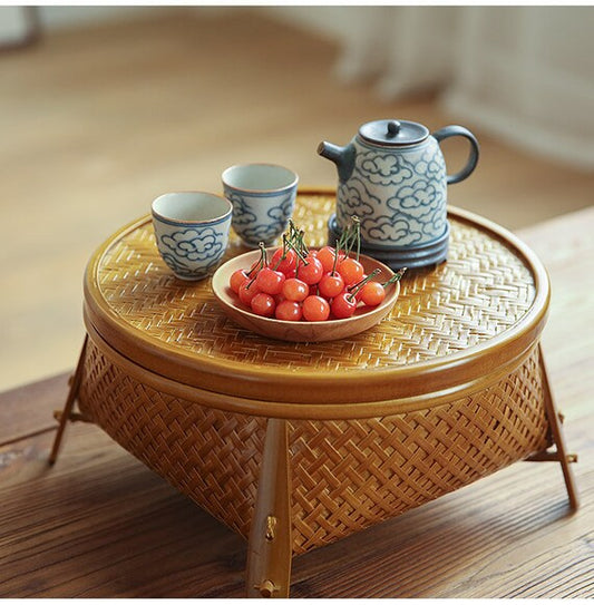 This is a bamboo weaving storage tea box.this is a yellow tea table