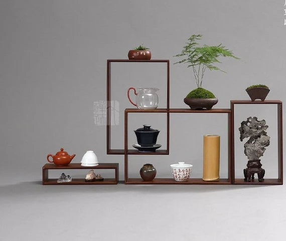 This is a bamboo combination shelf bamboo rack.this is a bamboo tea ware storage shelf 